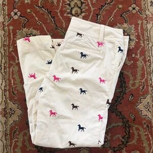 Lilly Pulitzer White Gallop Embroidered Horses Corduroy Flared Pant